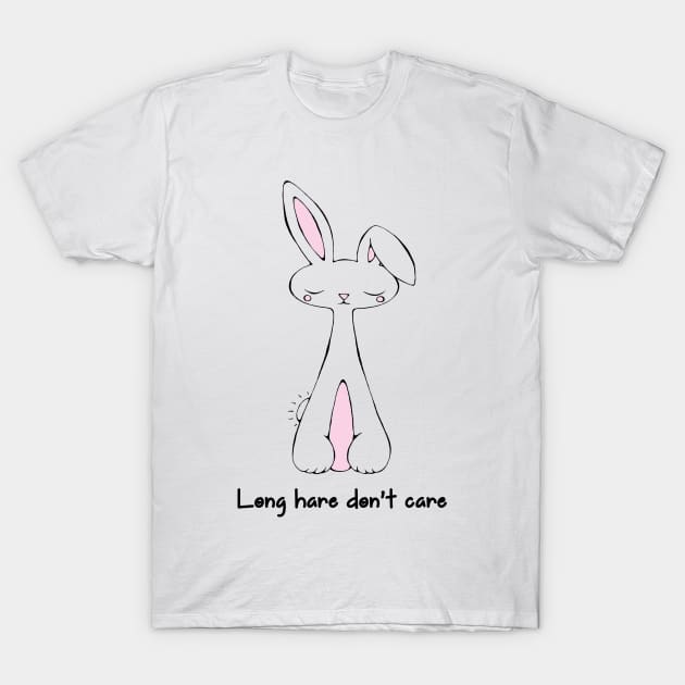 Long Hare Don't Care - Kawaii Bunny T-Shirt by AdrienneAllen